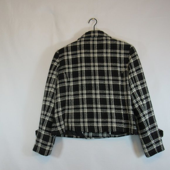 Worthington Black Plaid Double Breasted Pea Coat Jacket Petite L NEW - Picture 8 of 8